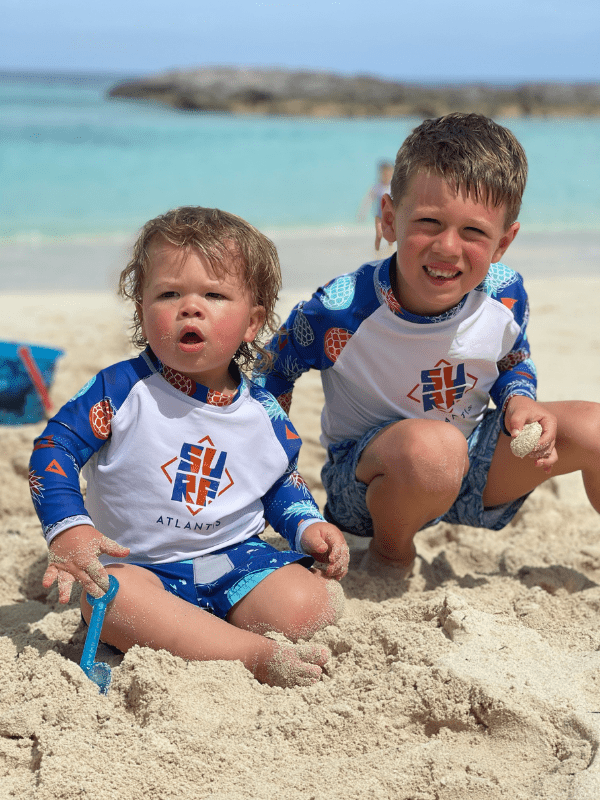 One of our top toddler beach essentials is a good rash guard set. 