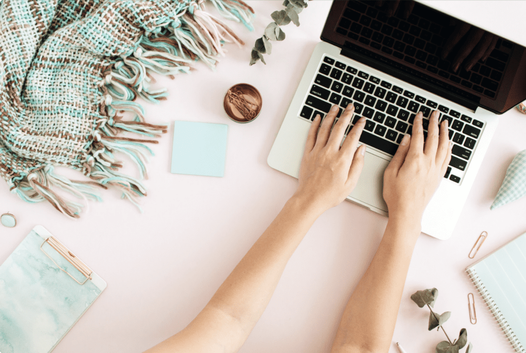 blogging female with computer
